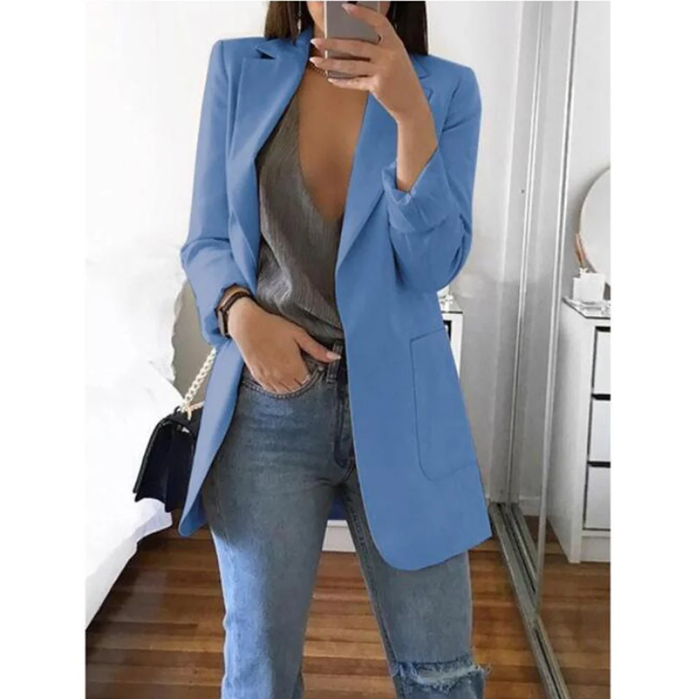 Women's Blazer Jackets Spring Autumn Casual Plus Size Fashion Basic Notched Slim Solid Coats Office Ladies OutwearChic