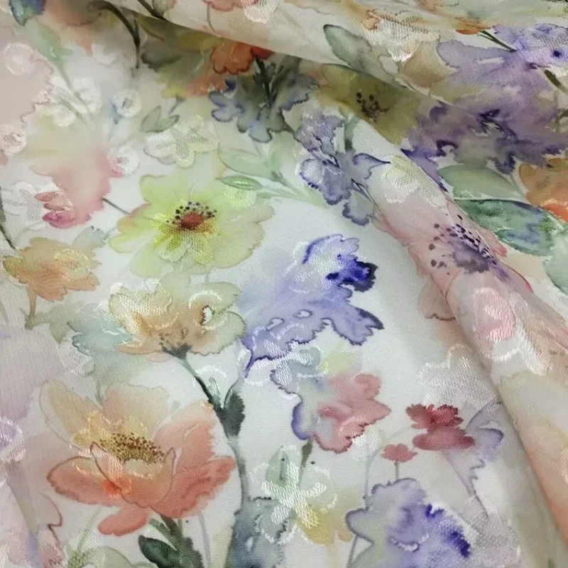 50cm/100cm*150cm Floral Printed Chiffon Fabric French Jacquard African Lace Tulle Fabric for DIY Sewing Dress Scarf Cheongsam