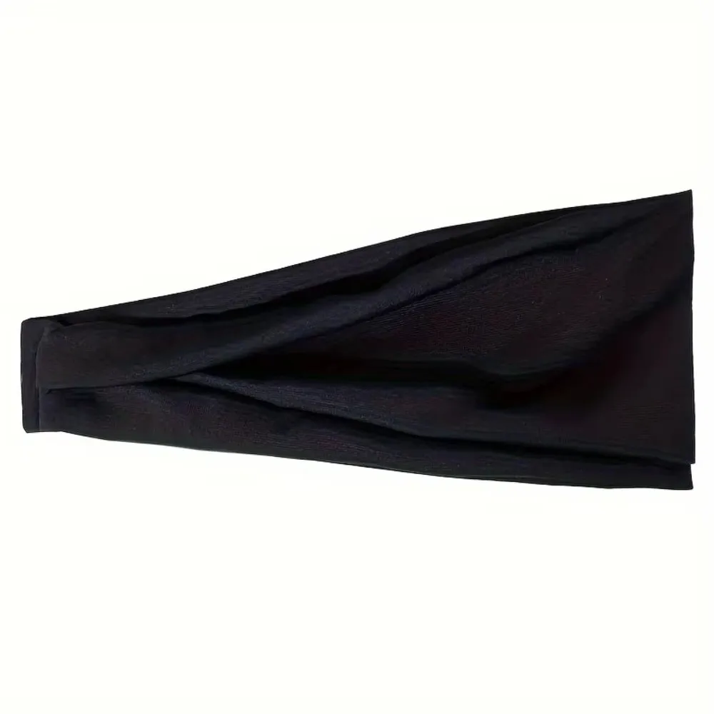 Stretch Fabric Sports Headband Wide Band Sweat Absorbent Workout Headband Solid Color Twisted Design Yoga Headband