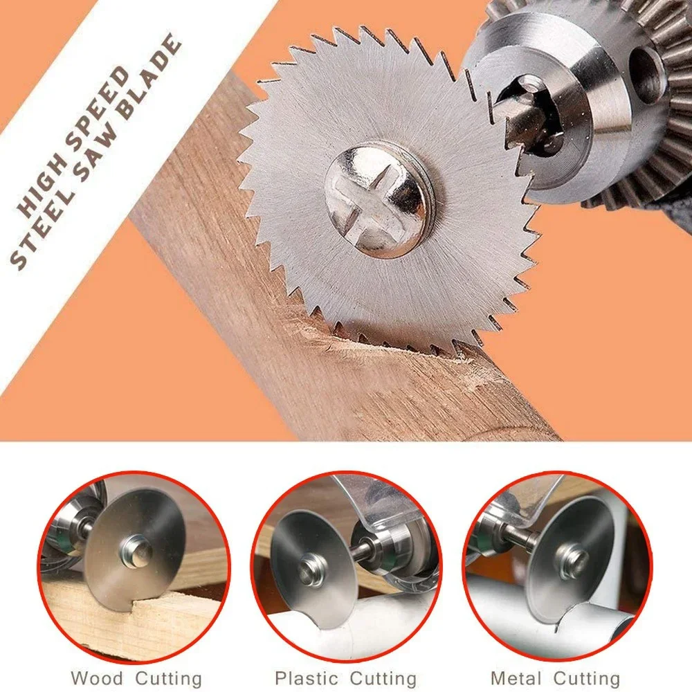 STONEGO 7Pcs/Set High Speed Steel Saw Blades with Mandrels - 22mm-50mm Diameter, 3.2/6.0mm Shank Saw Blade Set for Rotary Tool