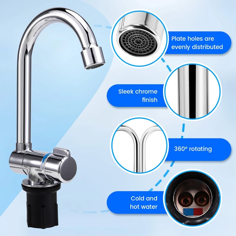 AC17-Foldable RV Faucet Universal For Car Caravan RV 360° Rotation Cold & Hot Water Mixer Water Tap,1/2
