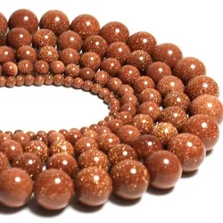 Natural Gold Sandstone  Beads  Gemstone Smooth Round Loose Stone Bead  for Jewelry Charms Bracelet Making