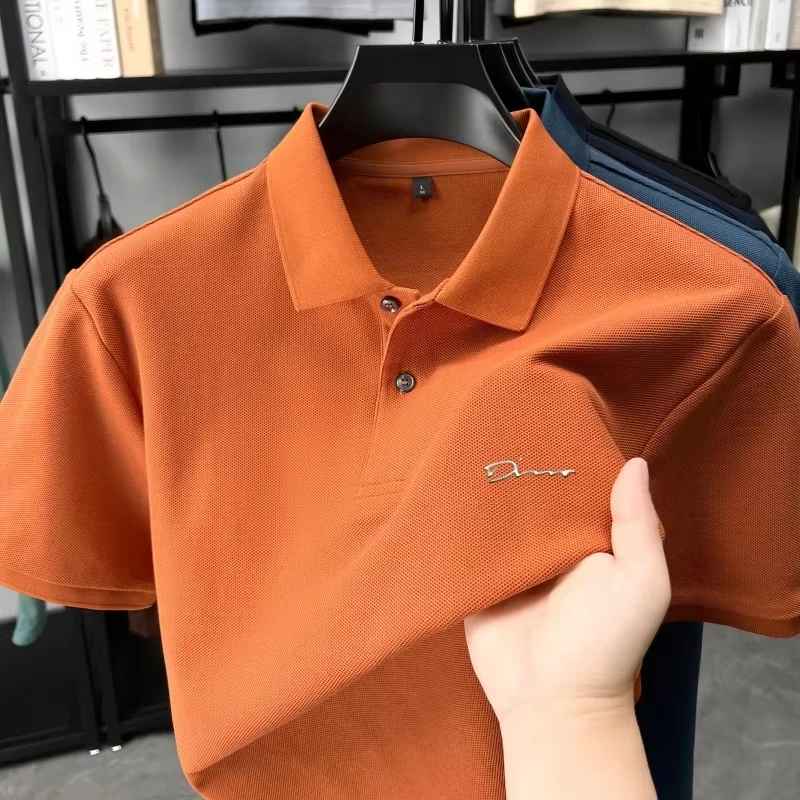 Herren 100% Baumwolle Kurzarm-Poloshirt, Hochwertige Luxusmarke mit Einfacher Buchstaben-Stickerei, Lässiges Atmungsaktives Sommer-T-Shirt – Detail 22