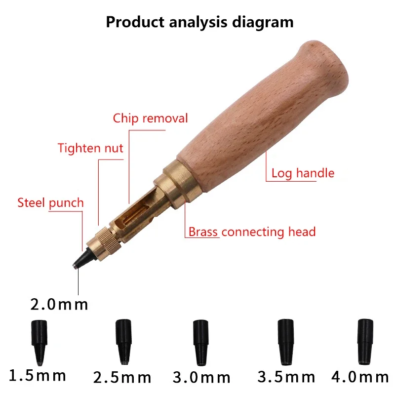 Hole Punch Screw Removable Book Drill Auto With 6 Size Tip 1.5-4mm Automatic Belts Screw Punch Leather Tools