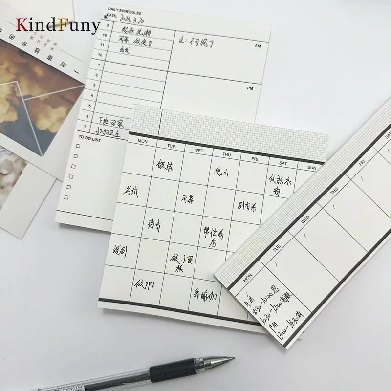 KindFuny 3Packs Daily Weekly Monthly Planner Agenda Notebook Memo Weekly Goals Habit Schedules Stationery Office School Supplies