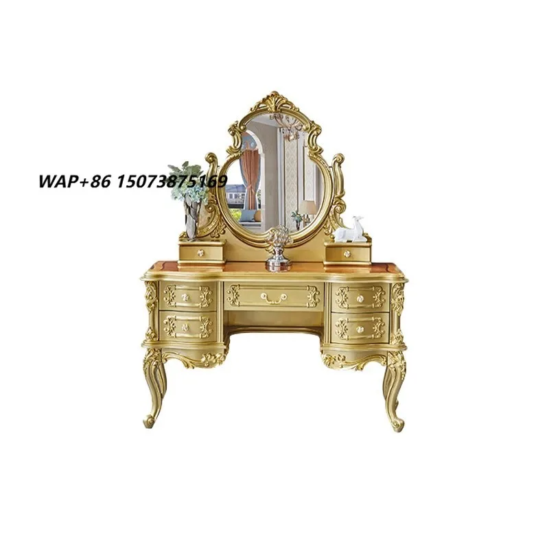 European-style Luxury Oak Solid Wood French-carved China-made Dressing Table & Desk Drawer Storage Bedroom