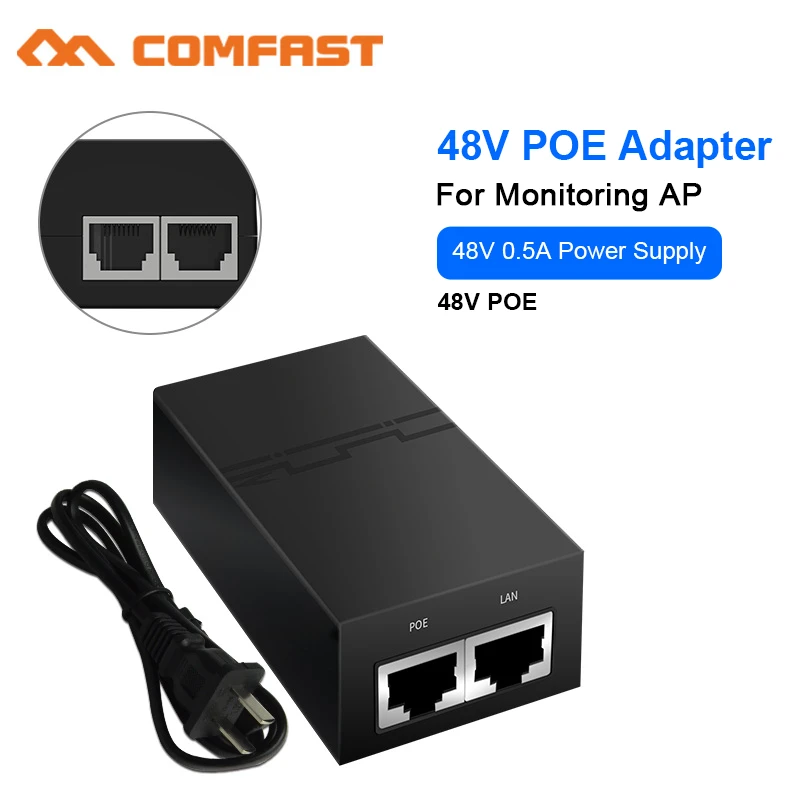 48V 0.5A /0.32A Ethernet POE Power Adapter 100V-240V Converter Supply US/EU Plug for Comfast Access Point CF-EW72 CF-E538ACV2