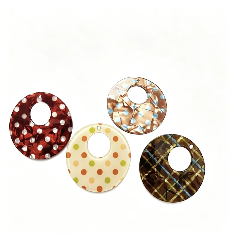 Wholesale 46pcs/lot 35mm color pattern print geometry rounds shape acrylic diy jewelry garment hair accessory