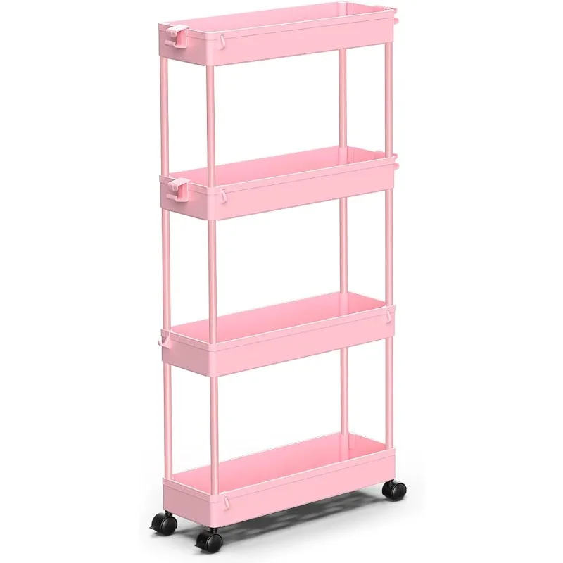 

Slim Rolling Storage Cart 4 Tier Bathroom Organizer Utility Cart Mobile Shelving Unit Tower Rack for Kitchen, Laundry Room