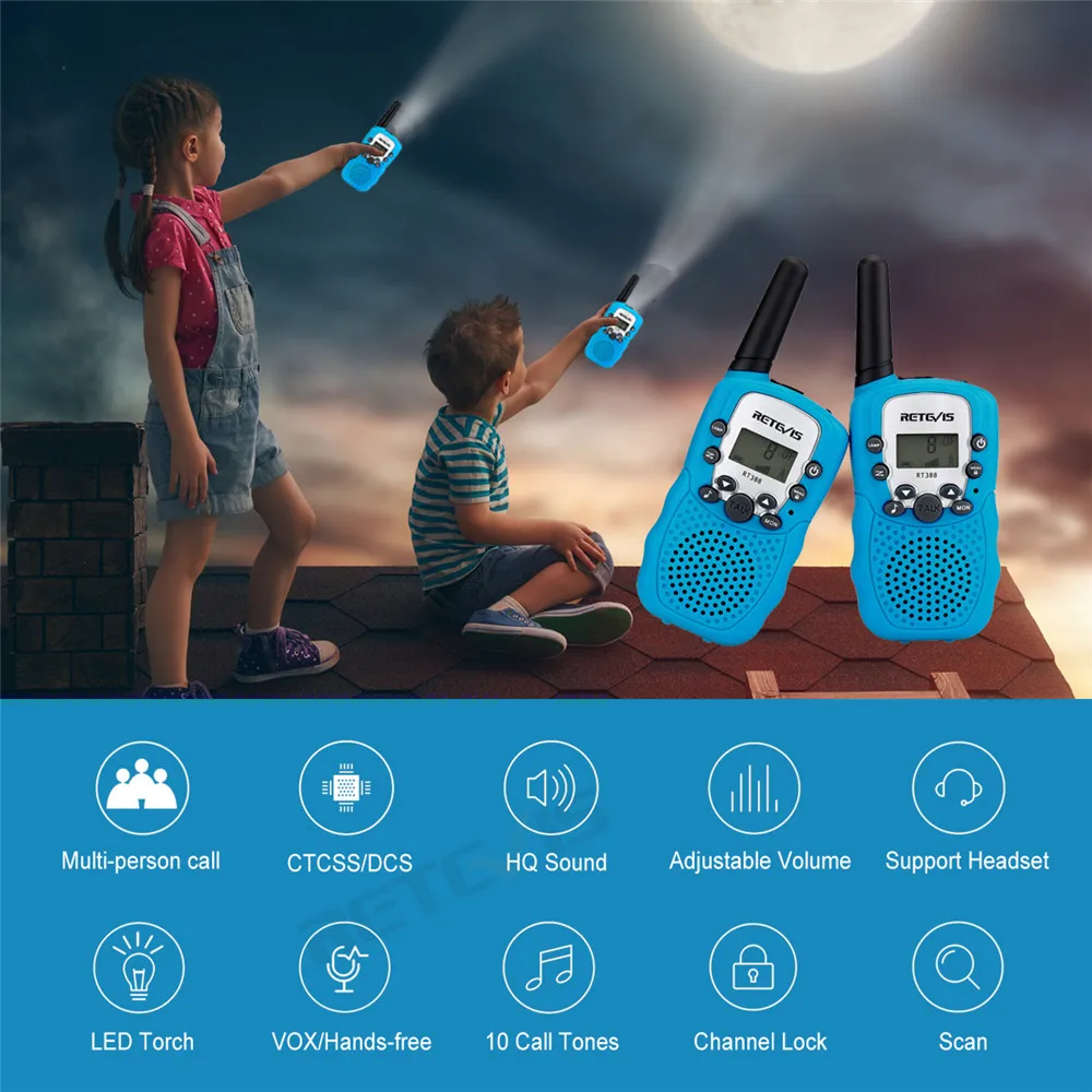 RETEVIS RT388 Walkie Talkie für Kinder, 2-teilig, Kinder-Radioempfänger, Walkie-Talkie, Kindergeburtstagsgeschenk, Kinderspielzeug für Jungen und Mädchen