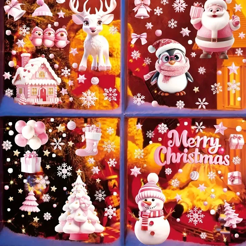 9 Blatt Weihnachts-Fensteraufkleber, niedlicher Weihnachtsmann, Schneemann, Rentier, frohe Weihnachten, Glasaufkleber, Winter-Wunderland-Fensteraufkleber