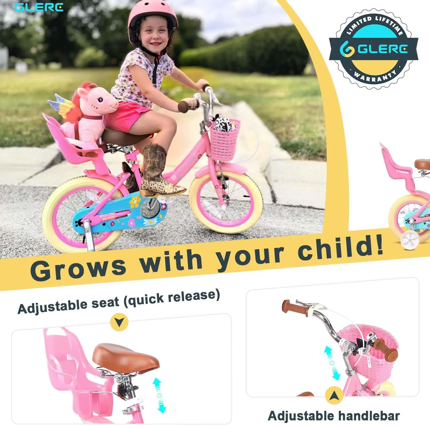 Bicicleta de estilo princesa para niñas, bici de 14 pulgadas para niños de 2 a 13 años, con asiento, cesta y tren