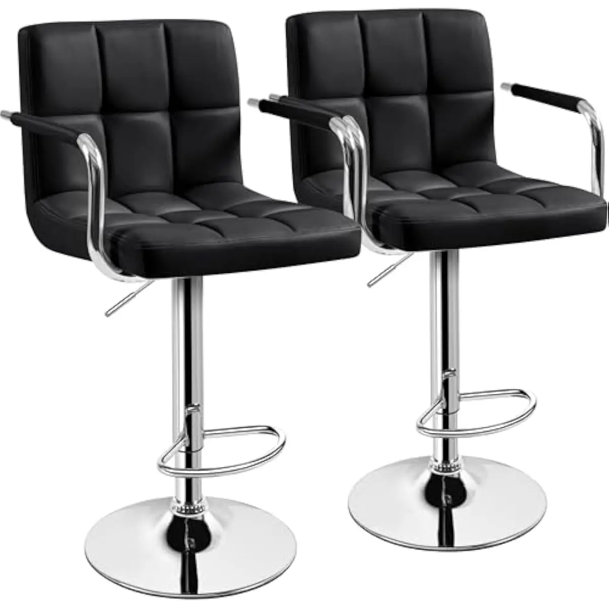 Bar Stools Pair with Rotating Seats and Supportive Backrests Adjustable Height Metal Frame PU Leather Upholstery Stable 16 Inch