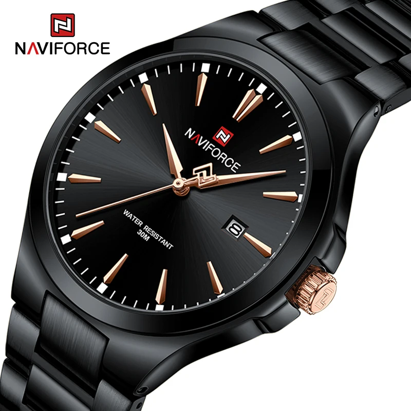 NAVIFORCE Mens Watch Original Business Stainless Steel Quartz Wristwatches Date Waterproof Watches for Men Relogios Masculino