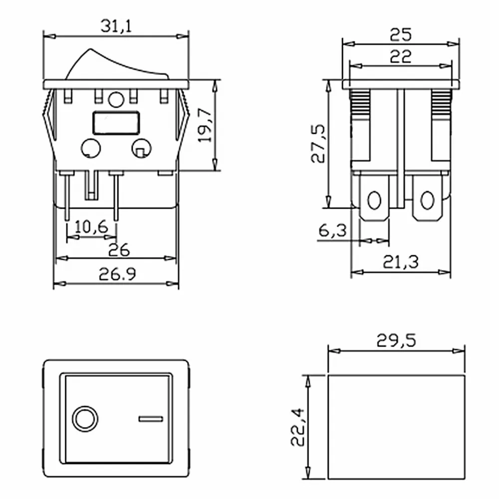20 Stück Selbst rück stell wipp schalter Momentan kcd4 Netzschalter Ein-Aus-Ein-Reset 3 Position 6 Pins 16a 250VAC/20a 125VAC – Detail 1