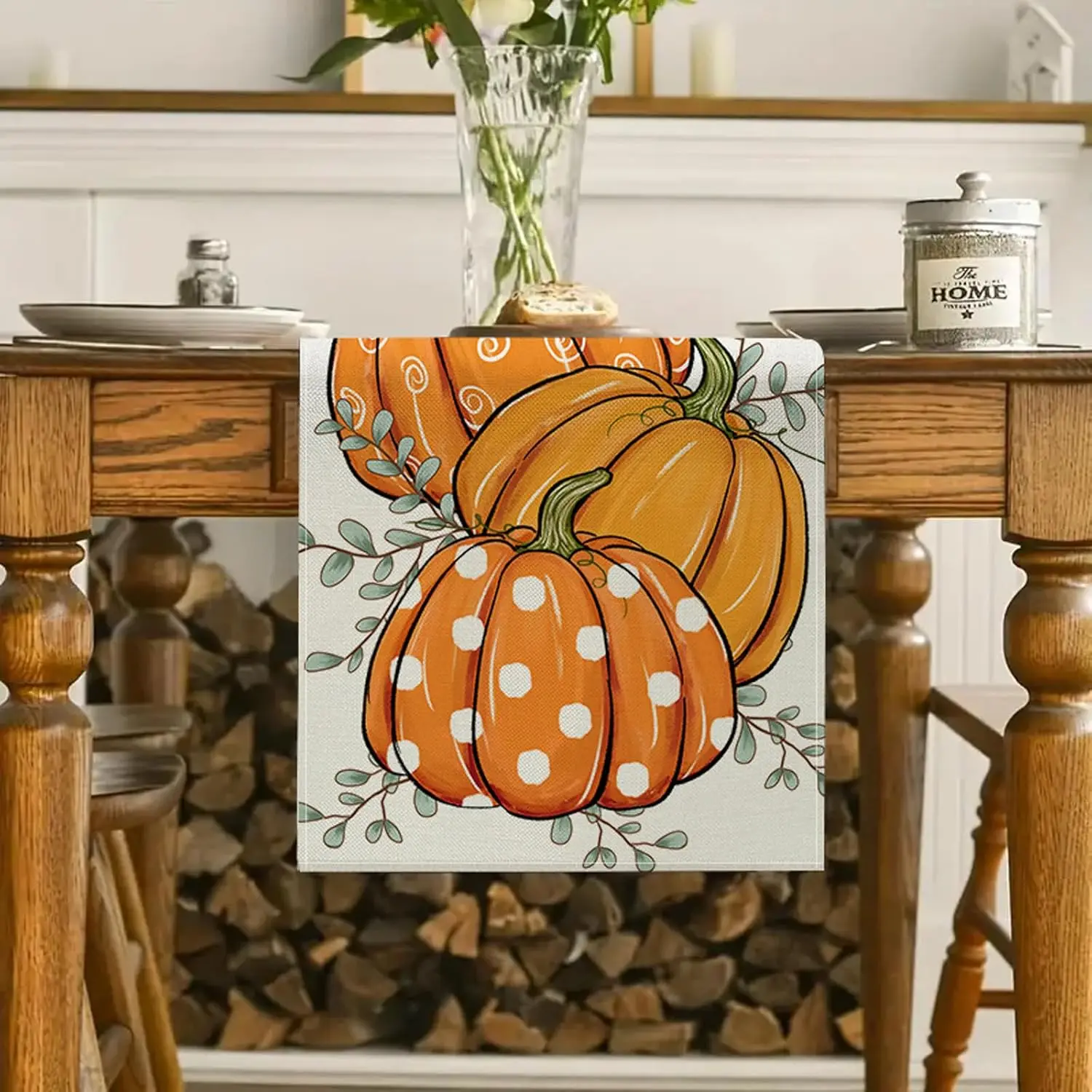 Fall Thanksgiving Pumpkin Linen Table Runner Holiday Party Decor Farmhouse Kitchen Dining Table Runner Thanksgiving Decorations