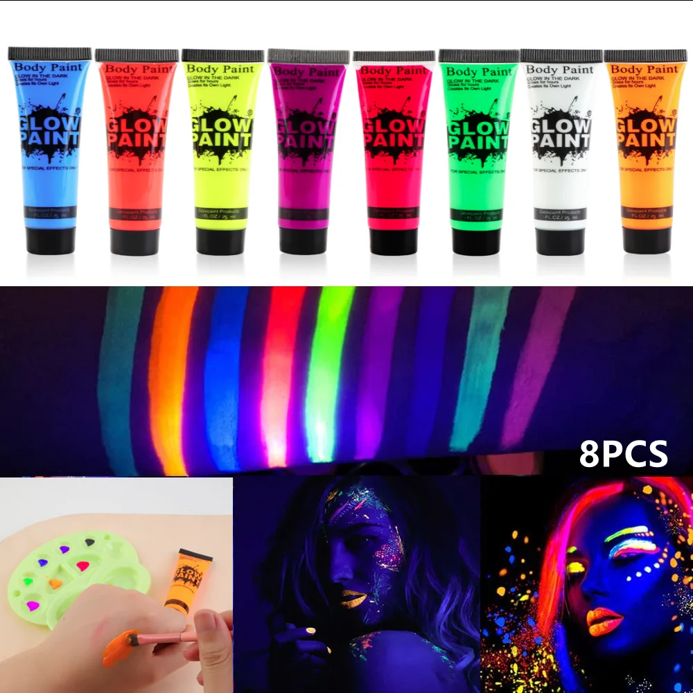 

8 Colors Body Face Paint Glow in the Dark Face Paint 10ml UV Neon Fluorescent Glowing Paint Party Art Makeup