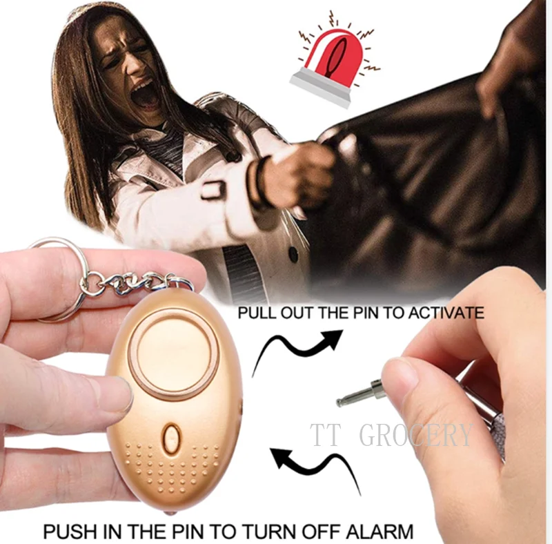 Personal Security Alarm Keychain com Luzes LED, Autodefesa, Portátil, Emergência, Segurança, Mulheres, Homens, Criança, 130DB