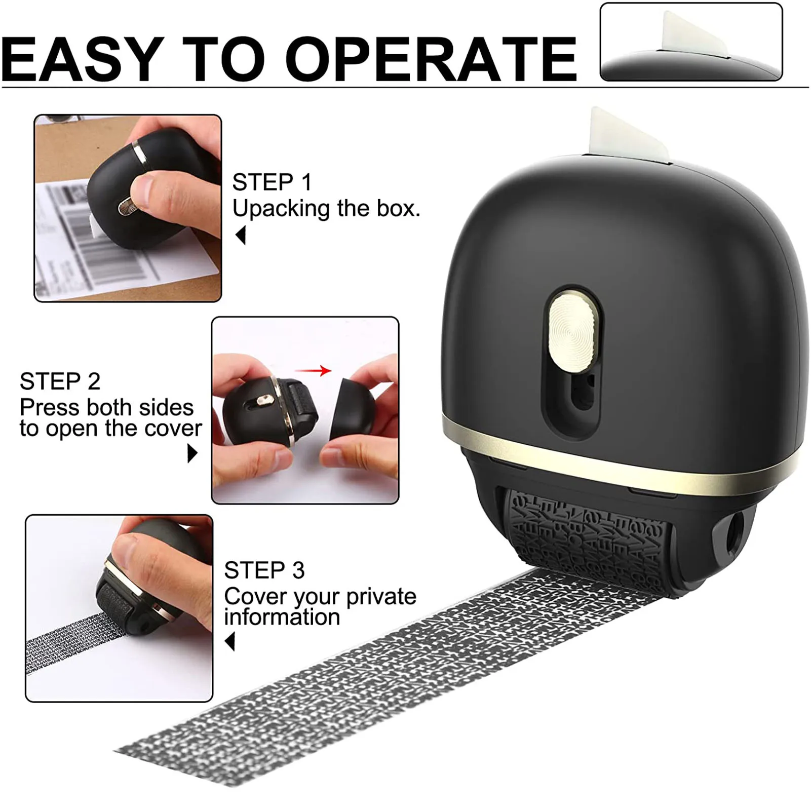 0.98inch Wide Identity Theft Protection Roller Stamp Set ID Blockout And Address Blocker Privacy Protect