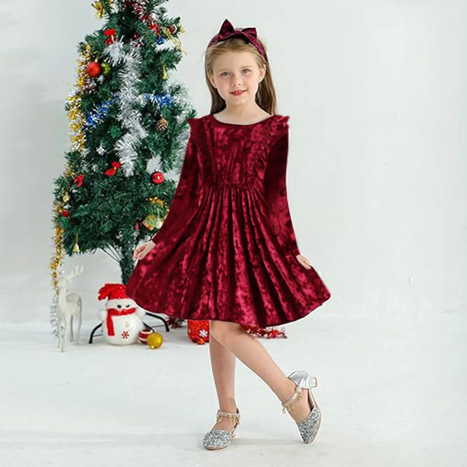 New Year Red Girl Knitting Rib Wool Long Sleeve Princess Dress Autumn Winter New Warm Sweater Dress Kid Christmas Casual Clothes