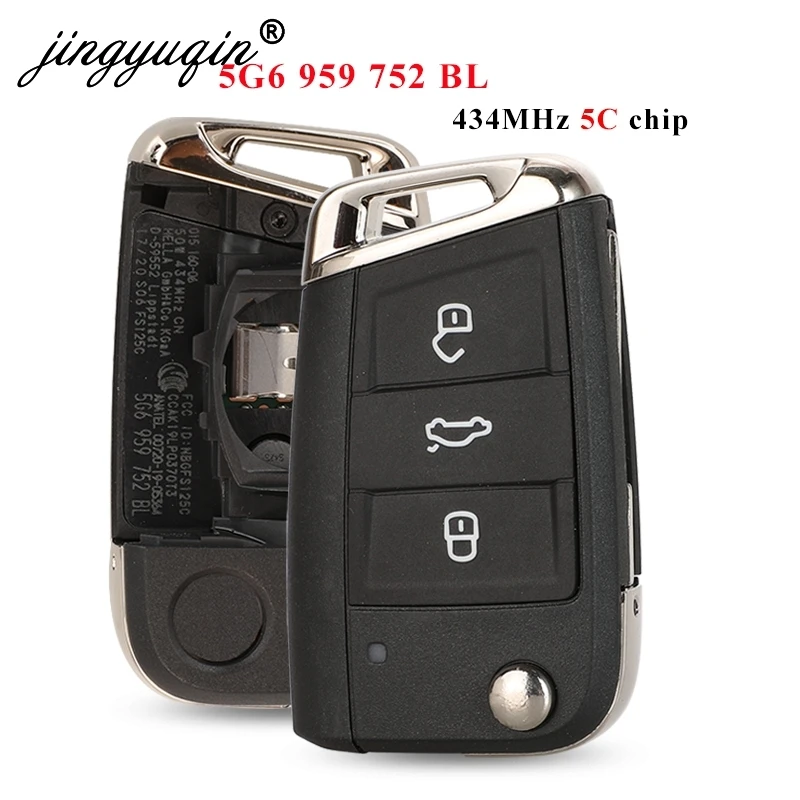 jingyuqin Original 5G 6959752 BL 5C Chip Flip Remote Keyless Go dla VW TAYRON T-ROC Tiguan Car Key Fob 5G6 959 752 BL Oryginalna część