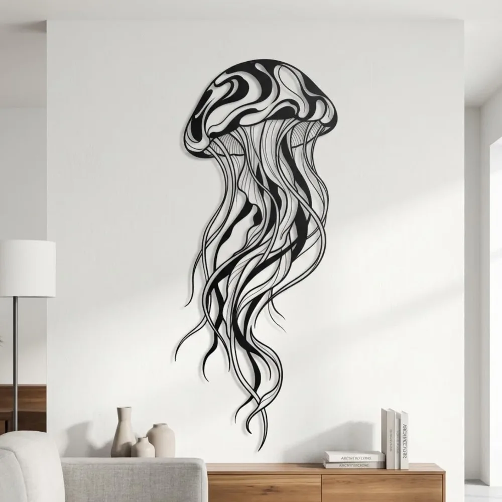 1pc Minimalist Jellyfish Metal Wall Art Ocean Life Silhouette Sign Nautical Hanging Decor Coastal Beach House