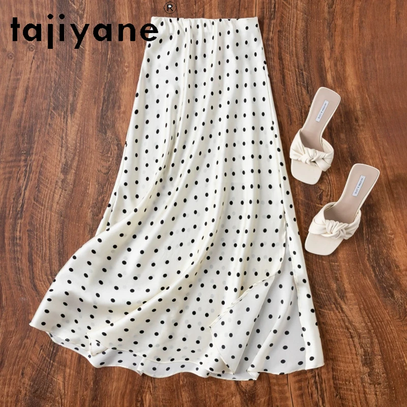 

TAJIYANE 93% Real Mulberry Silk Women's Skirts White Polka Dot Long Skirt Fashion Summer Bodycon Skirts 2026 Woman Clothes юбка