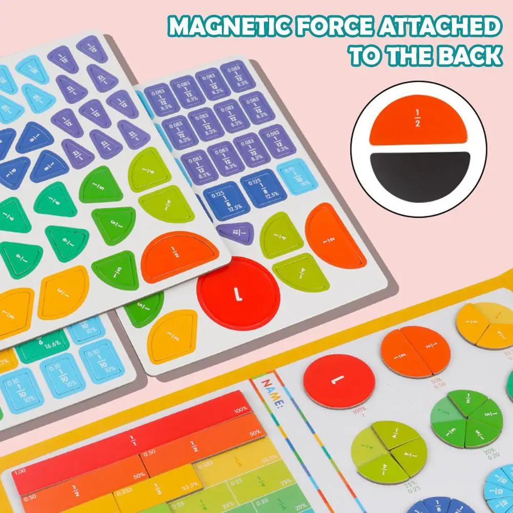 Wiskundeleerspeelgoed voor kinderen van 6 tot 10 jaar, magnetische fractiecirkels en -staven voor basisschool, thuisschoolbenodigdheden