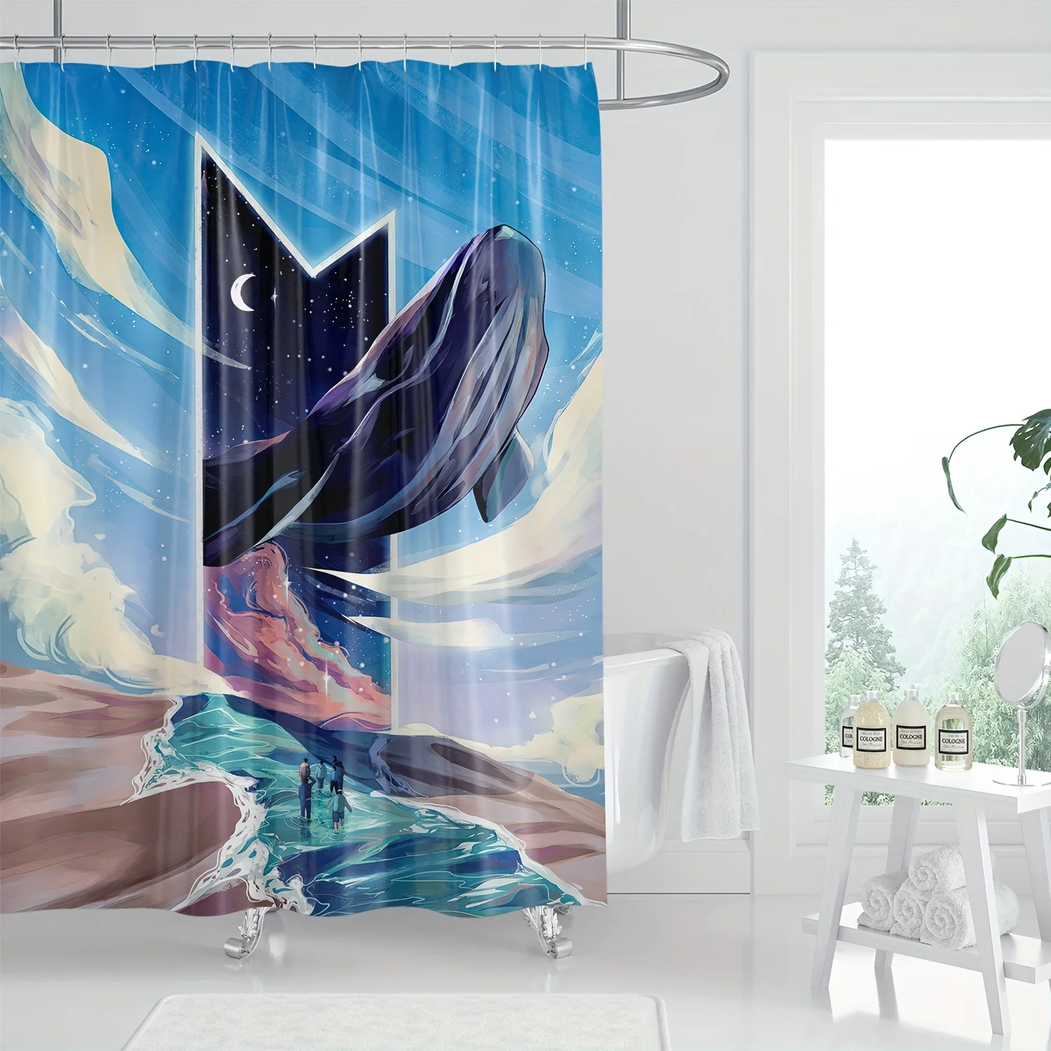 

1 шт. художественная водонепроницаемая полиэстеровая занавеска для душа, художественный дизайн, можно стирать в машине, в комплекте крючки, декор для ванной комнаты