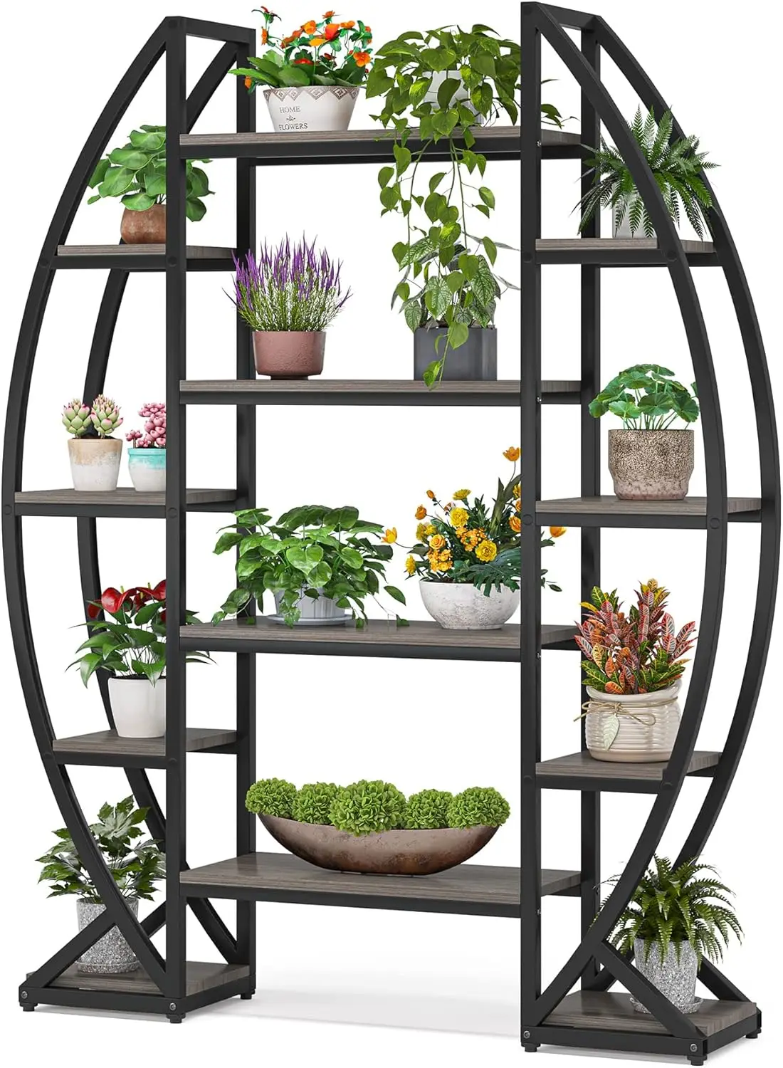 Half-Moon Shaped Plant Stand Indoor, Large Triple Wide 5 Tier Curved Plant Shelf