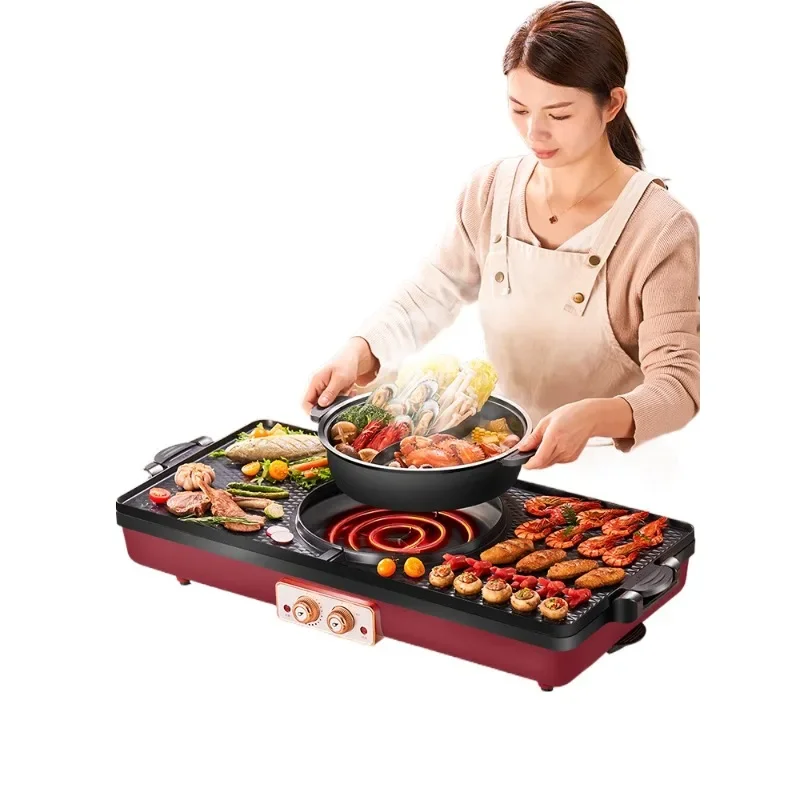 Hot pot barbecue integrated pot household electric oven two-in-one large-capacity multi-functional barbecue machine
