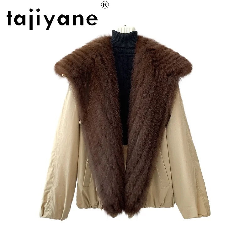 TAJIYANE معطف فرو الثعلب النساء عالية الجودة أوزة أسفل معاطف عادية أنثى سترة منفوخة الشتاء ملابس امرأة 2025 كردلة نسائية