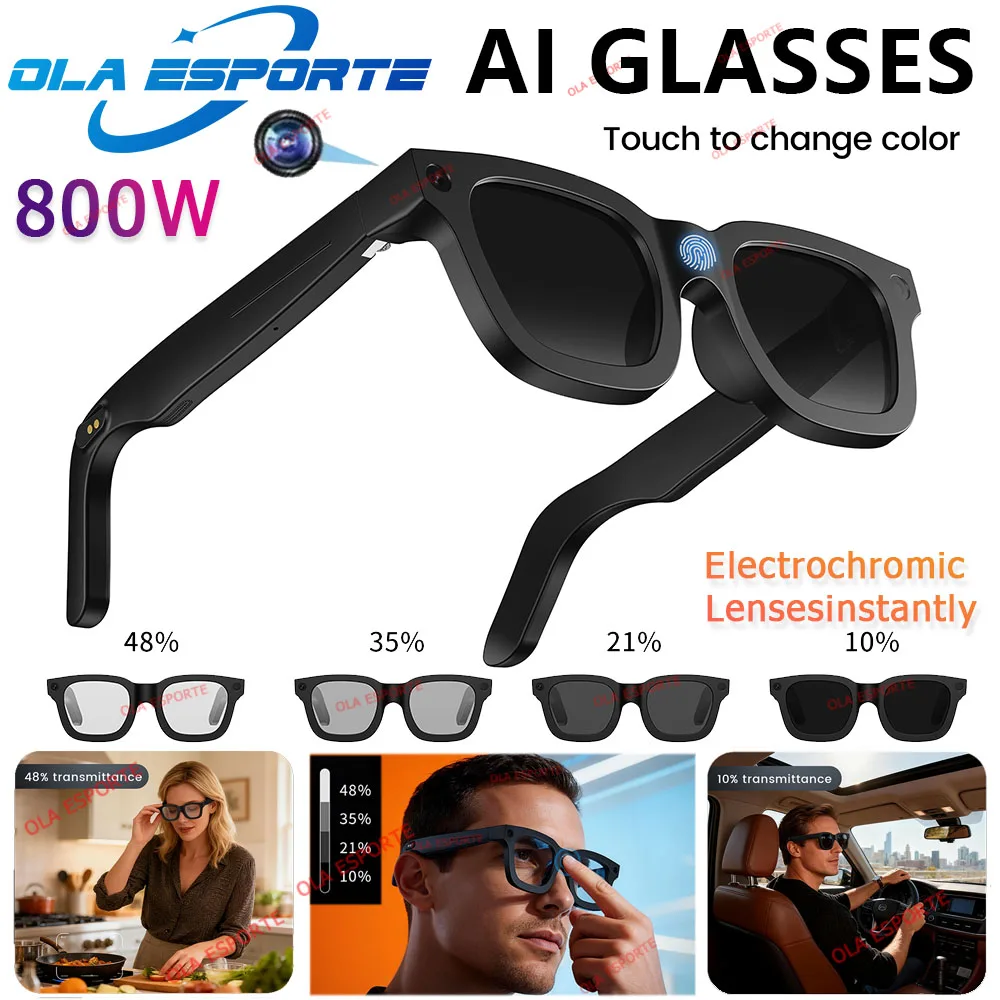 

Electrochromic Touch Glasses 800W HD Photo Video Open AI Identification Recording Bluetooth Calling Music Multifunction Glasses