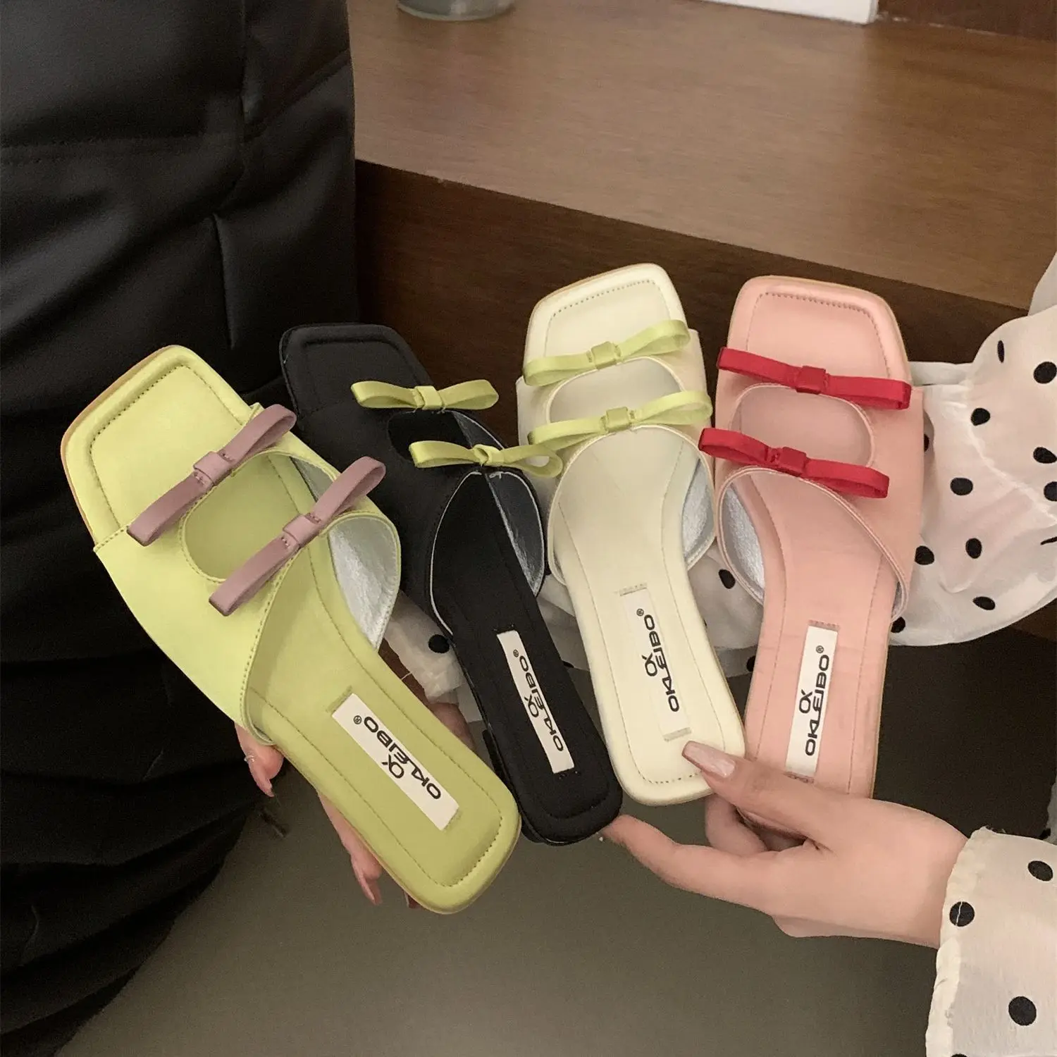 Bailamos 2024 Brand New Women Slipper Fashion Bow-knot Slip On Ladies Elegant Slides Soft Flat Heel Dress Sandal Shoes Flip Flop