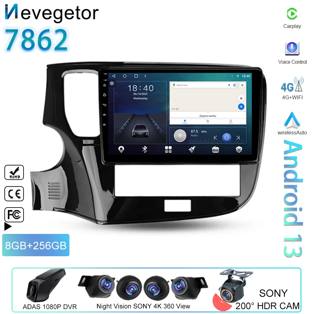 

Android 13 для Mitsubishi Outlander 3 III GF0W GG0W 2018-2021 Мультимедийный плеер с GPS-навигацией Автомобильный радиоприемник Авто Carplay без 2din