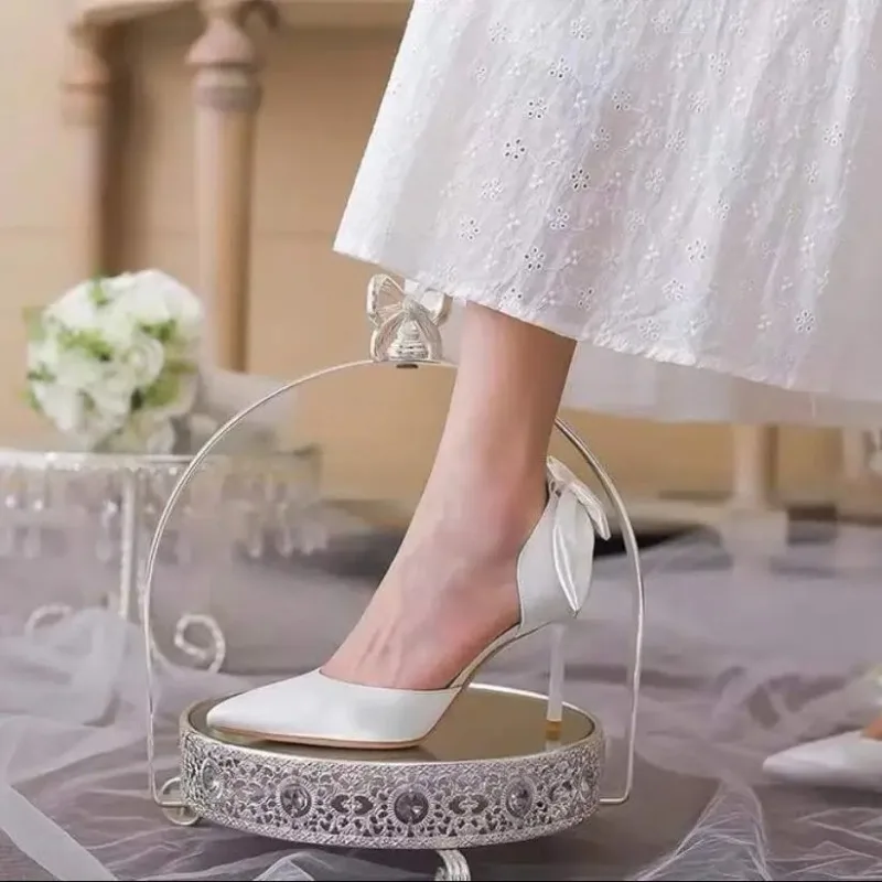 Eleganti donne tacco scarpe da donna tacchi alti décolleté da donna Sexy tacchi a spillo scarpe da sposa tacchi da sposa rosso bianco Bowknot