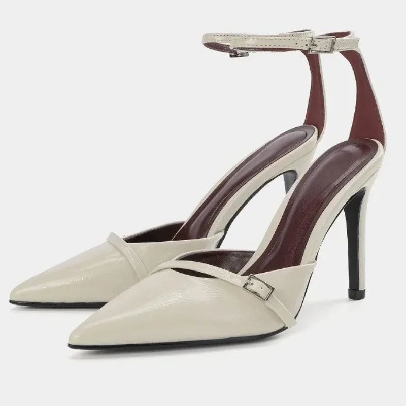 

High Heeled Women Modern Sandals Sexy Patent Leather Pointed Toe Elegant Hollow Ankle Strap Banquet Party Office Lady Shoes
