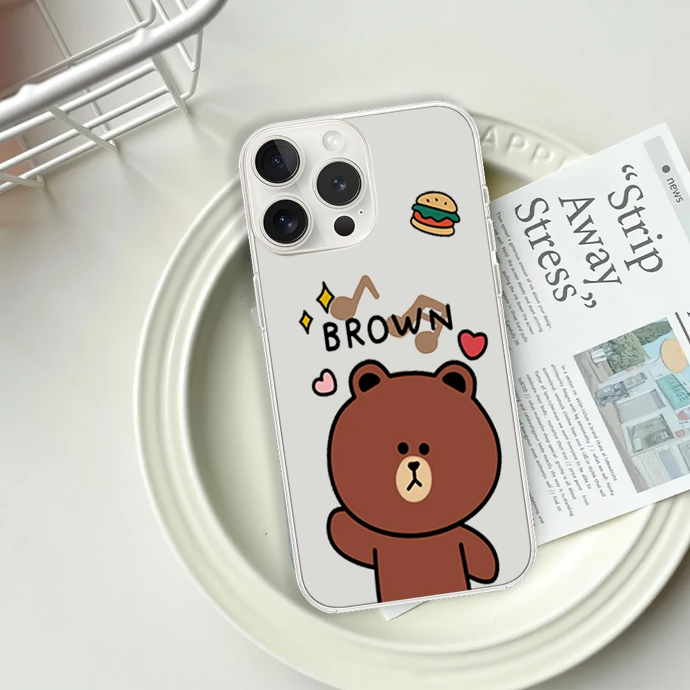 Cartoon L-LINE F-FRIENDS B-Brown Phone Case for iPhone 12 11 13 14 15 16 Max Pro Plus Transparent Soft Shell