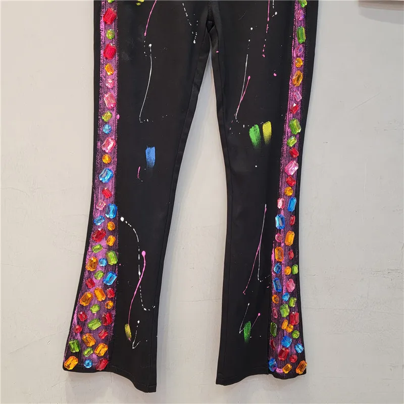 Luxury Colorful Diamonds Beaded Graffiti Painted pantaloni Hot Drilling elastico dimagrante strass Legging mutande Capris