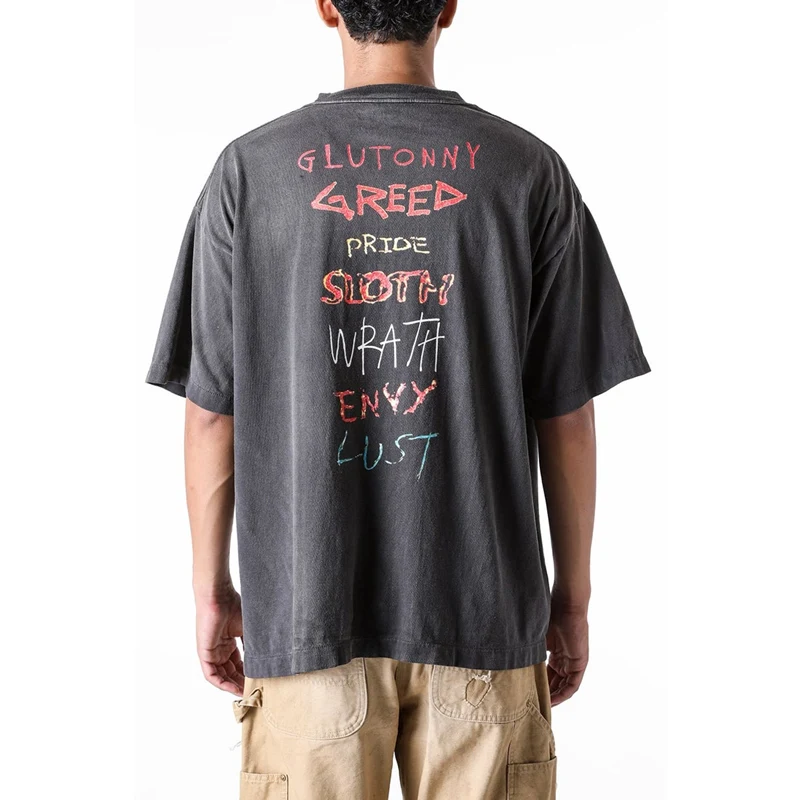 

Saint of Michael Vintage Waed Loose Fit ort Sve T-irt Letter Print Geometric Pattern Casual Cotton Top for All Seasons