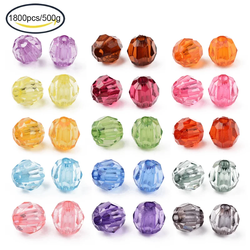 

500g Transparent Acrylic Beads Faceted Round Cerise 8mm Hole: 1.5mm about 1800PCS/500g