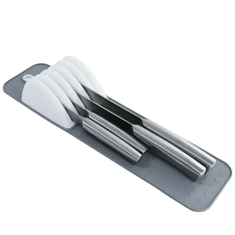 Premium Knifes Holder Organization Soft-Grip 5/11 Slots Large Knife Mat Non-Slip Kitchen Drawer Knifes Organization Home Tools