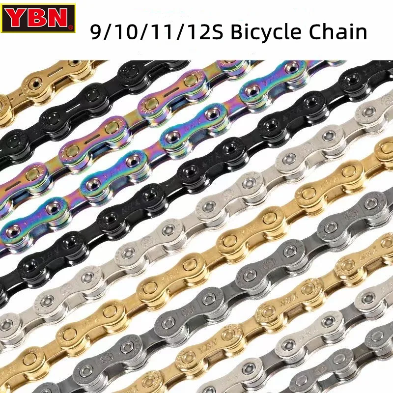 YBN Bike Chain 9 10 11 12 speed SLA hollow gold oil slick Titanium coating MTB road bike chain for Shimano/ SRAM