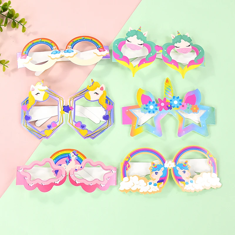 8pcs Unicorn Party Paper Glasses Rainbow Horse Glasses Photo Props Girls Birthday Favors Gift Unicorn Theme Party Decor Supplies