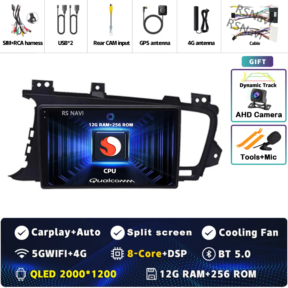 Plug en Play Android 15 Carplay Auto Qualcomm Scherm Autoradio Speler Voor KIA Kia K5 Optima 2011-2015 GPS Stereo Wifi + 4G DSP