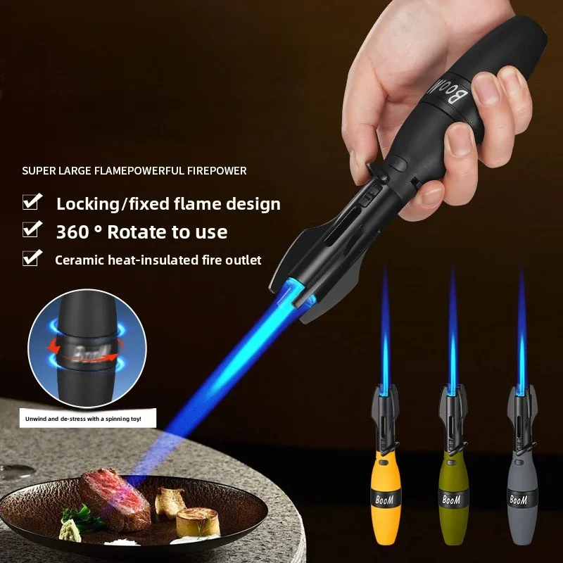 New Rocker Arm Large Flame Shell Outdoor Spray Gun Lighter Windproof Rotatable Pressure Reducing Safety Lock Cigar Lighter