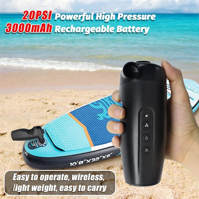 Portable Electric Air Pump For Inflatables, 20PSI Rechargeable Air Pump For Air Mattress Beds, Boats, Pool Floats