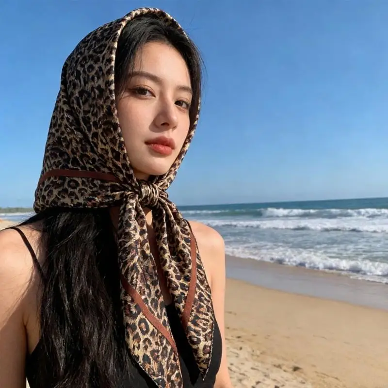2026 New Leopard Pattern Satined Scarf Bandana Headwrap For Adult Teens Multipurpose Head Cover Fashion Hair Styling Accessory