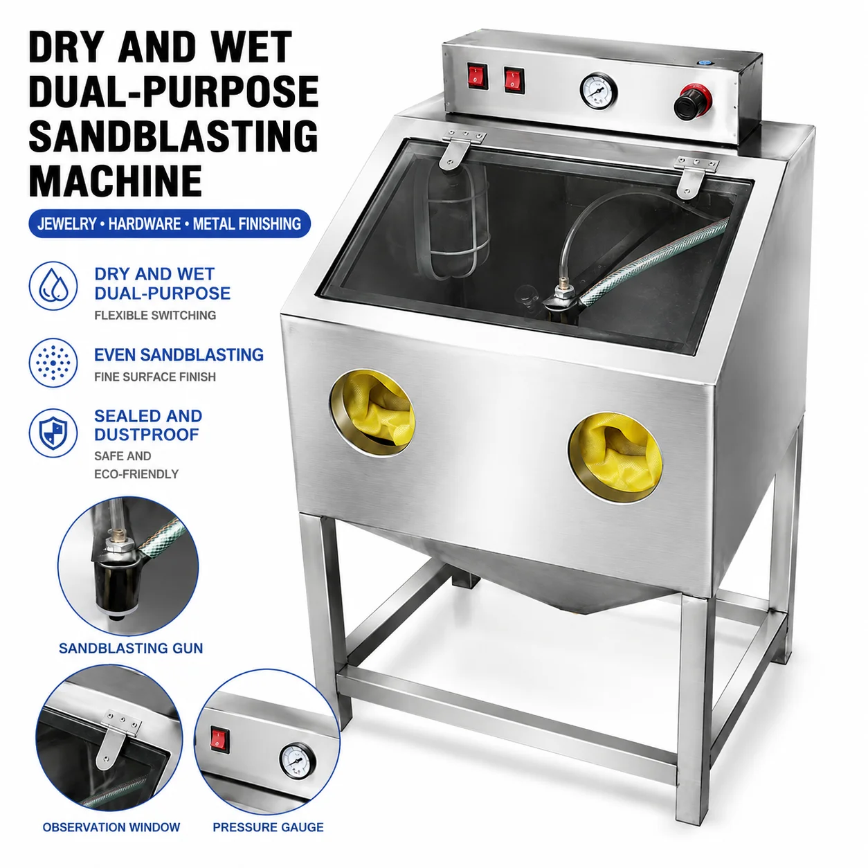 Small Stainless Steel Jewelry Jade Grinding Sand Blasting Rust Removal Wet And Dry Dual Use Sand Blaster Sandblasting Machine