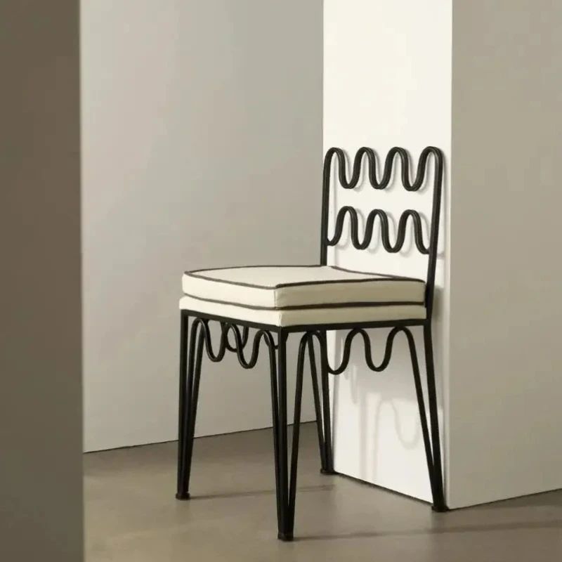 

Iron Dining Chair Home Retro Wave Creative Dining Table Homestay Lounge Chair